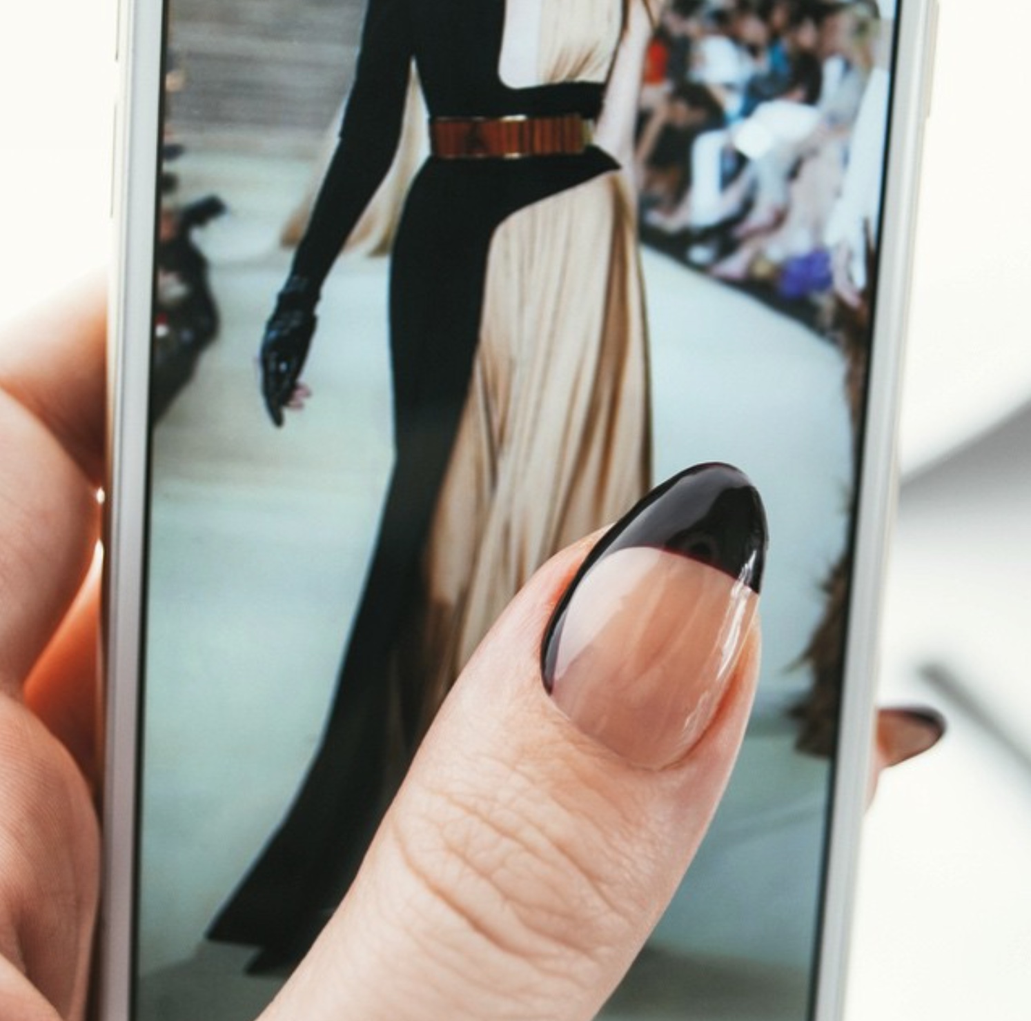 Dark french tip swoop nail art from the @thisisprima archive by Christina Rinaldi, photographer and visual designer.