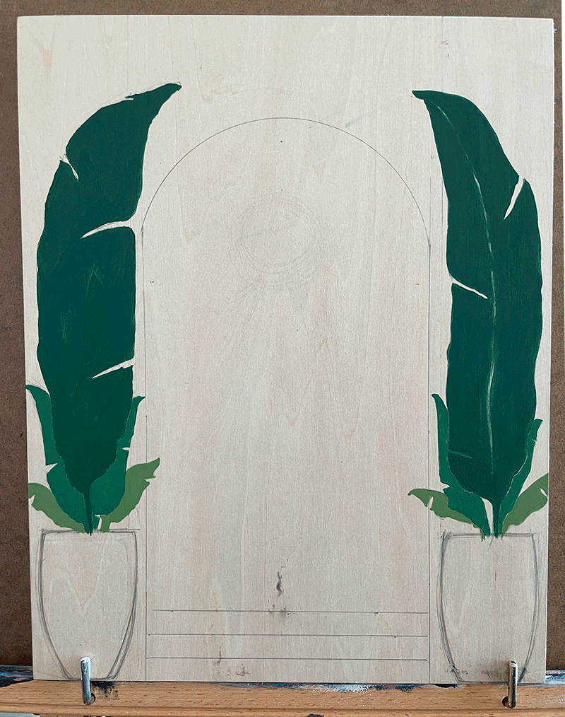An animation of the process of drawing and painting the image on a wooden panel. By Christina Rinaldi.